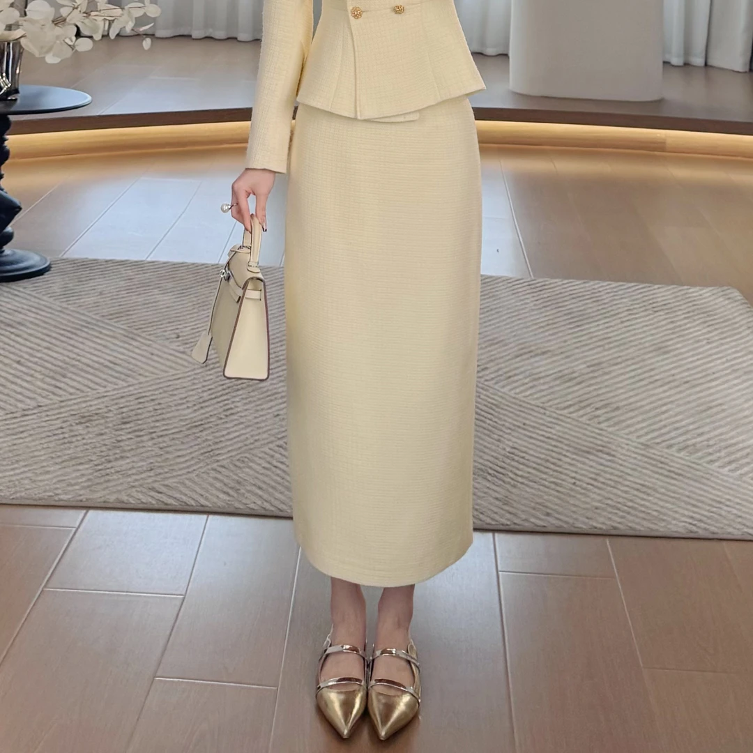 利祯现货【雾纱丝绒】小香风半身裙气质修身包臀裙 LZ1466