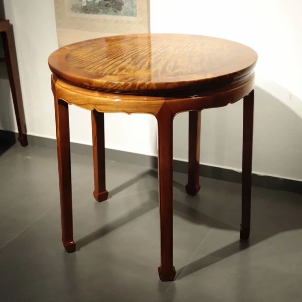 金丝楠阴沉水波纹独板圆桌81cm/78cm