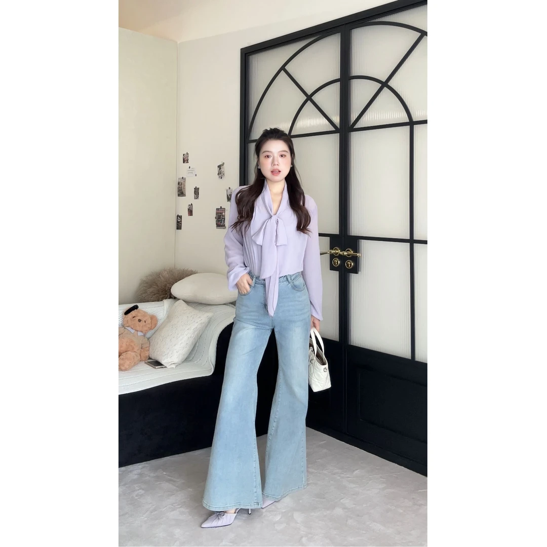 米米子“竹竿腿必备”定制直筒微喇裤时尚显瘦新款百搭牛仔裤女