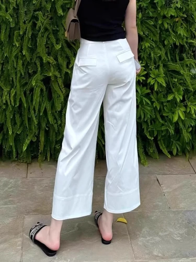 白色九分直筒西装裤女夏季春秋大码胖mm显瘦高腰小个子窄版阔腿裤