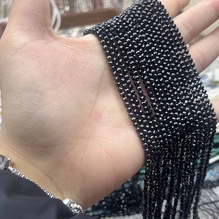 玛瑙/玉髓未镶嵌珠宝半成品一条3mm左右黑尖晶刻面