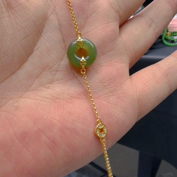 和田玉（碧玉）手链银S925镀金镶嵌