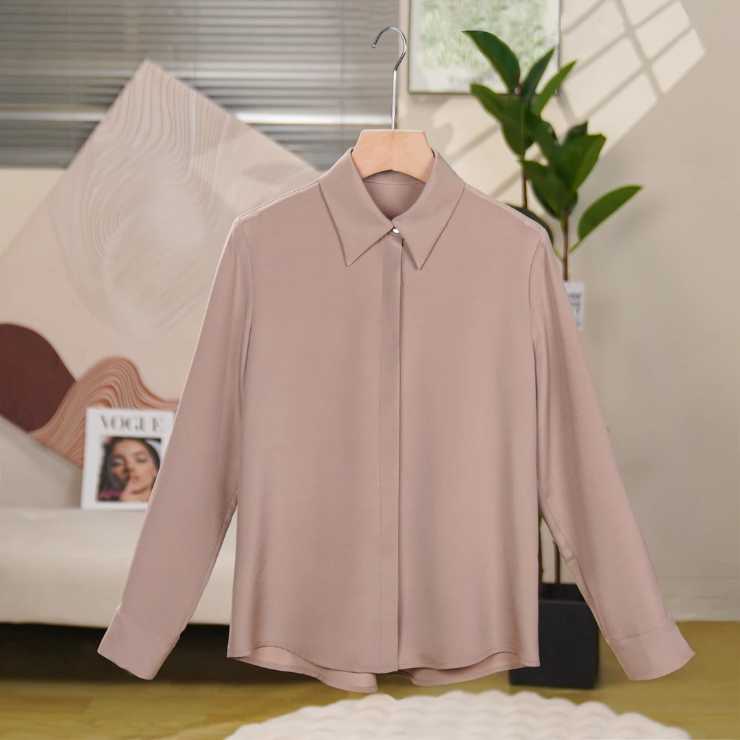 【柔粉】92%桑蚕丝30姆米极简约春秋款衬衫衬衣女长袖上衣衬衫1205