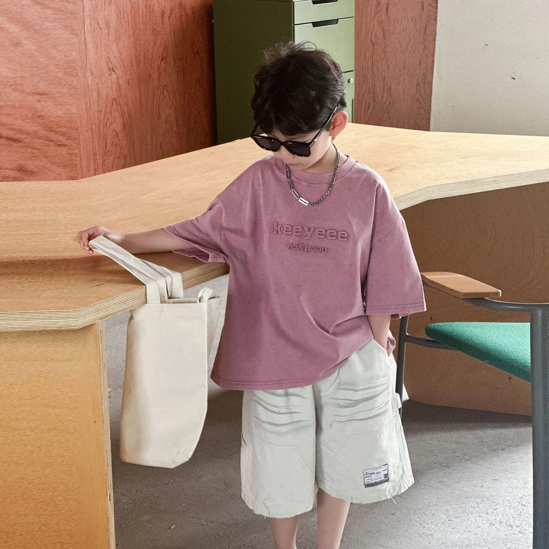 HY25129男童2025儿童夏装休闲纯棉短袖T男孩印花上衣织里童装