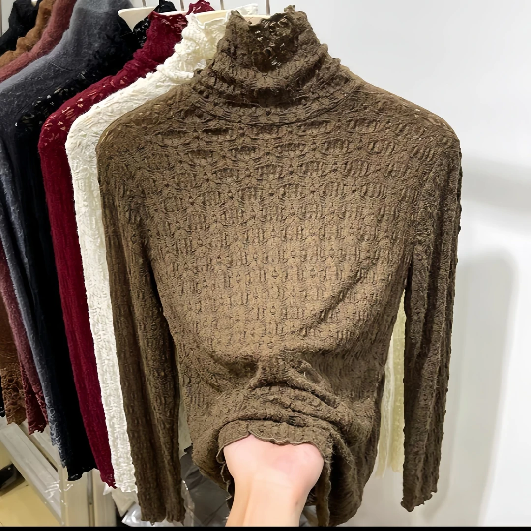 6868蕾丝长袖网红洋气时尚百搭半高领打底衫