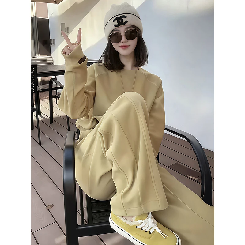欧货休闲运动套装女春秋2025新款宽松时尚洋气卫衣阔腿裤两件套潮