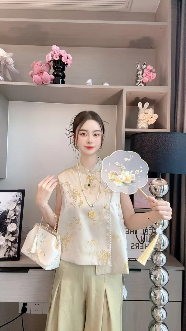 {夏夏专属}新中式国风立领时尚复古百搭无袖上衣809