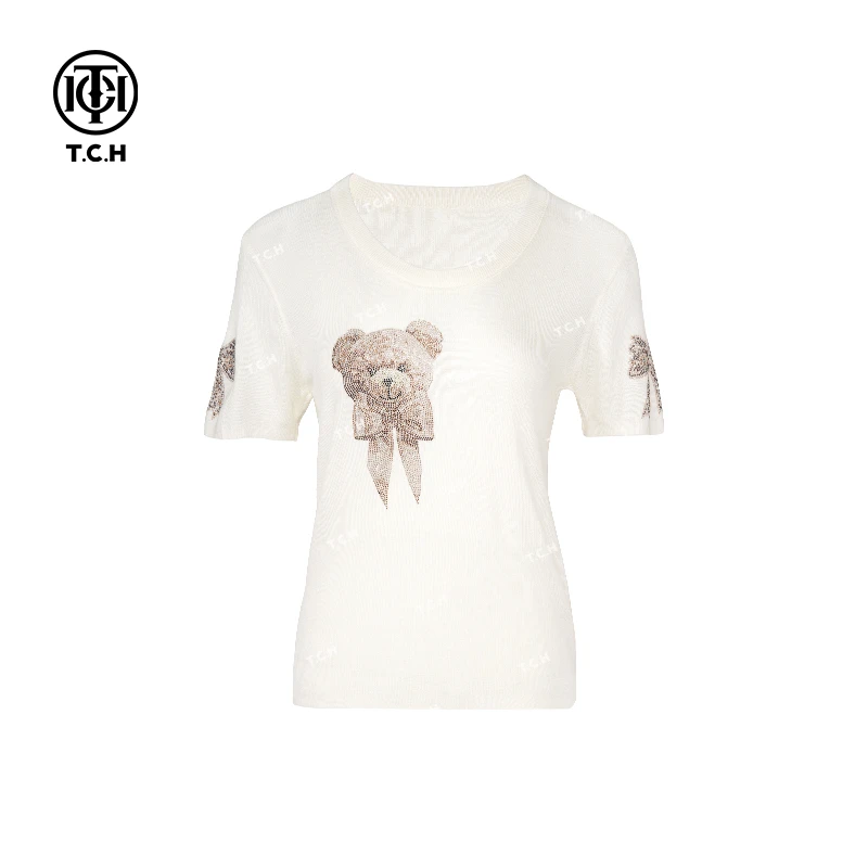 TCH潮牌-2025春季新款烫钻小熊时尚针百搭织T恤T75A09E5030