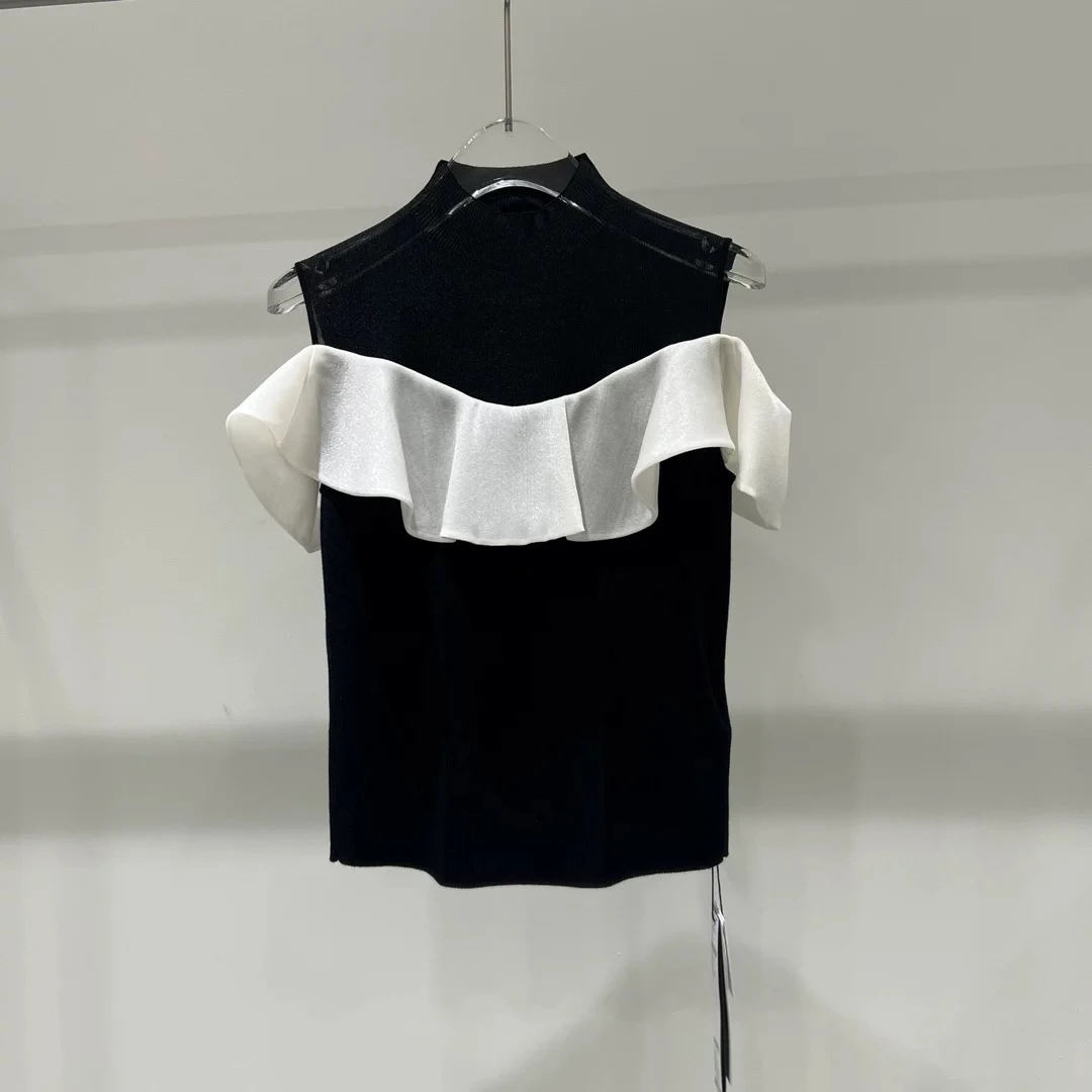 艾裳女装夏季时尚百搭拼接针织上衣8157