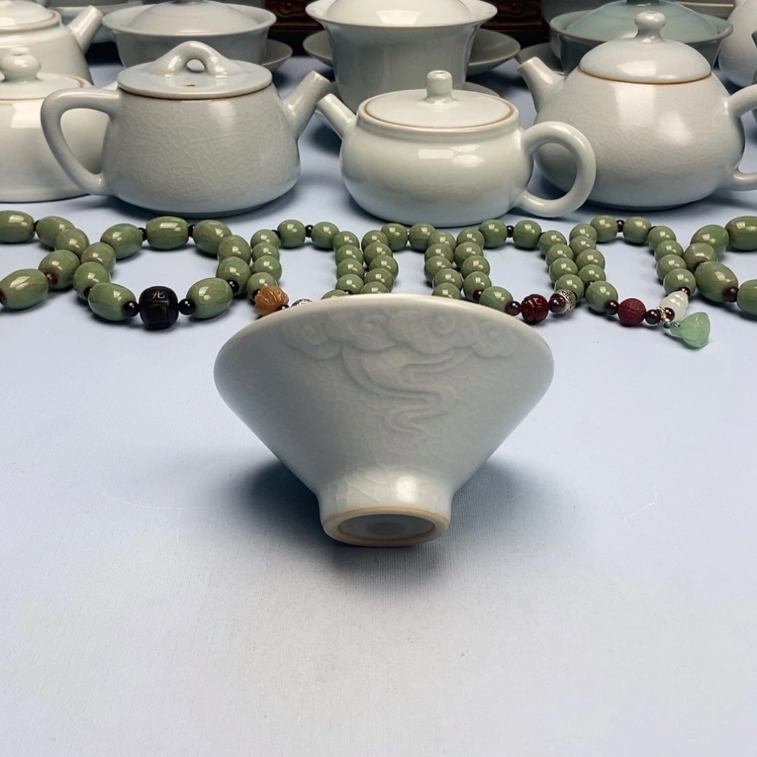 杯仿古月白釉祥云抖笠杯原矿原釉原产地