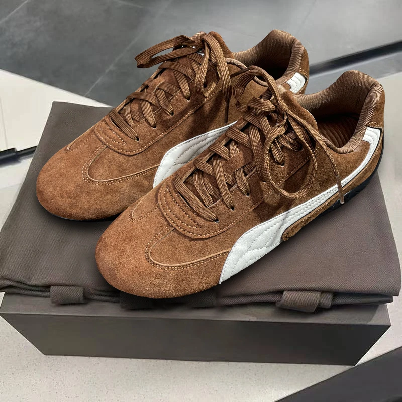 复古棕色德训鞋男女2025春季新款百搭透气运动板鞋休闲系带阿甘鞋