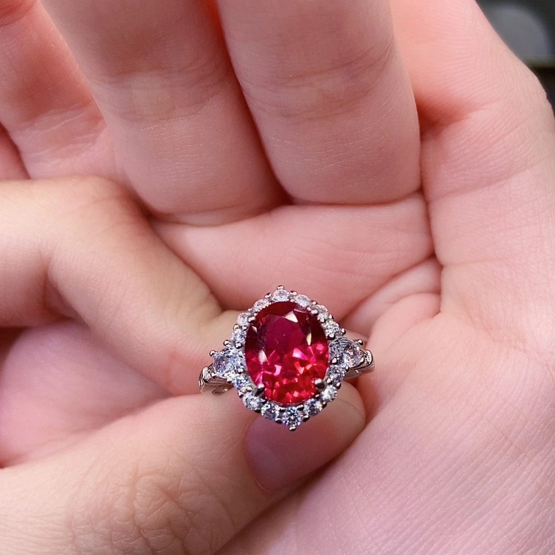 戒指银S925镶嵌红宝石