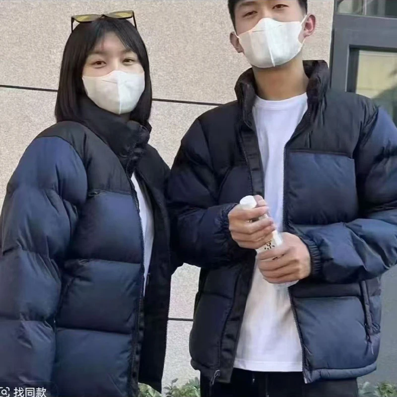 版宽松加厚立领刺绣保暖户外连帽蓬羽绒外套