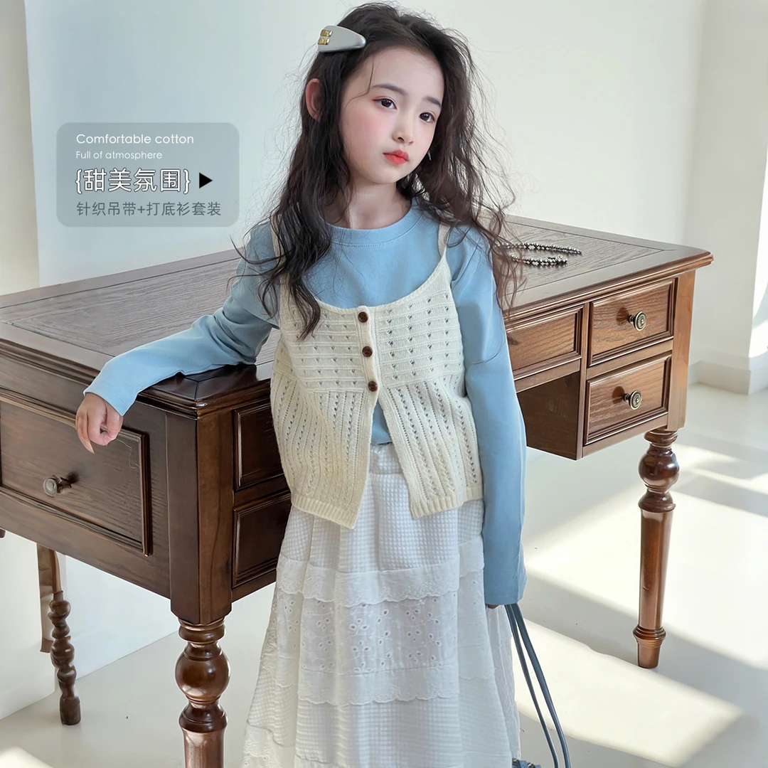 女童早秋甜美时尚女洋气常规套头长袖公主裙两件套套装小香风韩版