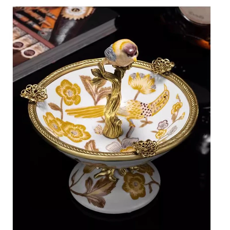 铜配瓷喜上眉梢雪茄盒烟灰缸/Ashtray 16L X 16W X 15H  C11058