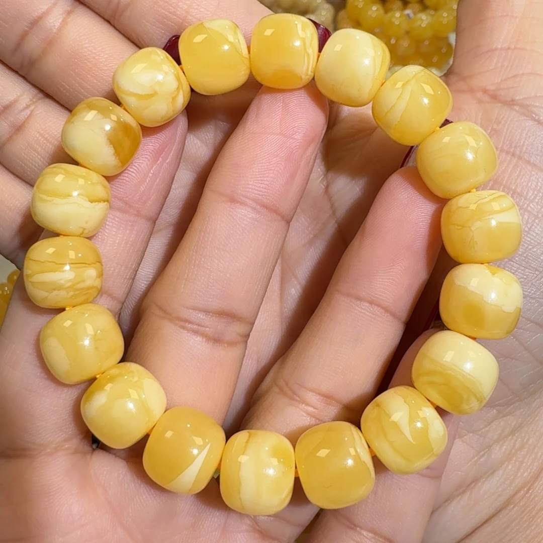 琥珀未镶嵌珠宝奇石12m焦皮同料老型花蜡手串19.2