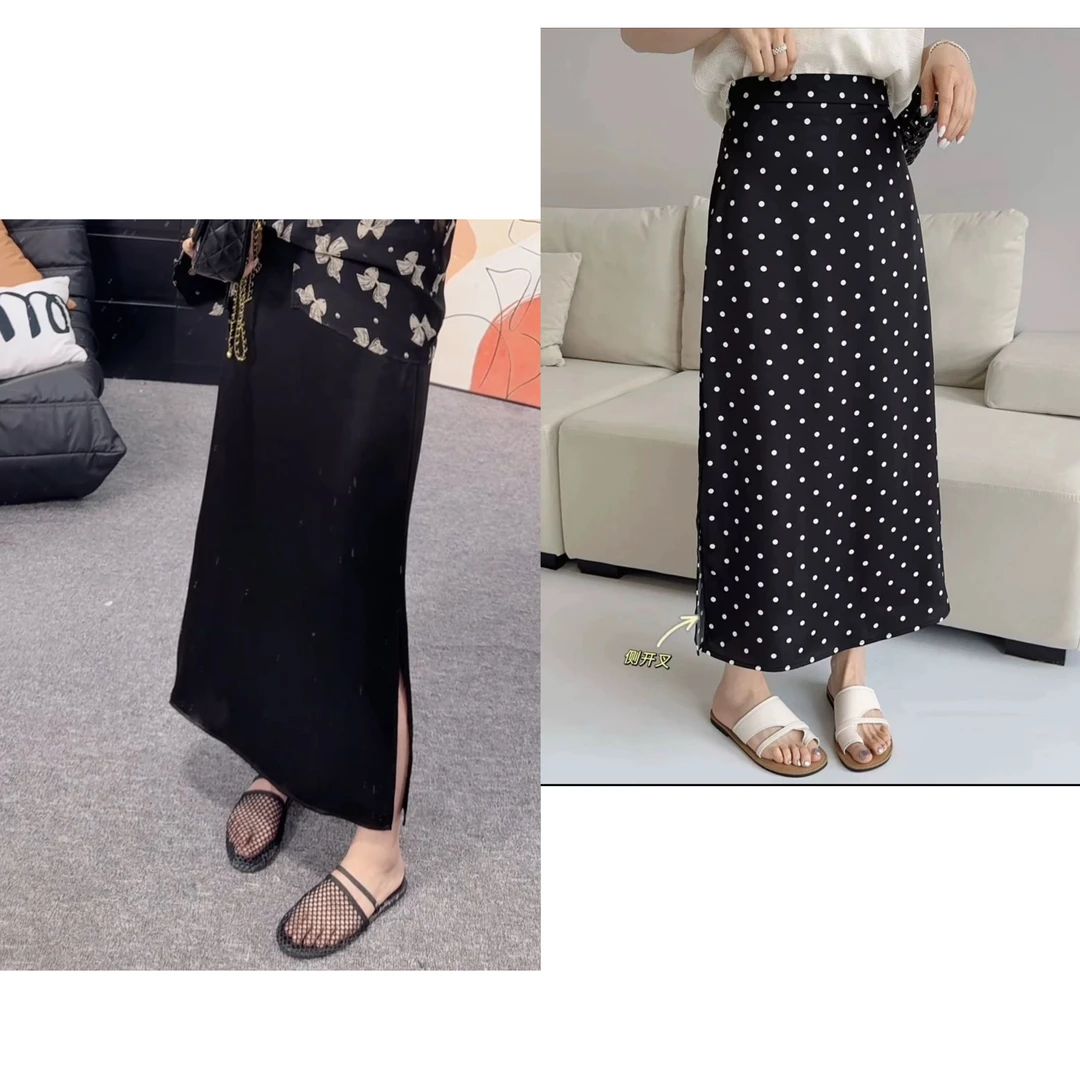 【波点裙】直筒A字～超显瘦～醋酸波点长裙