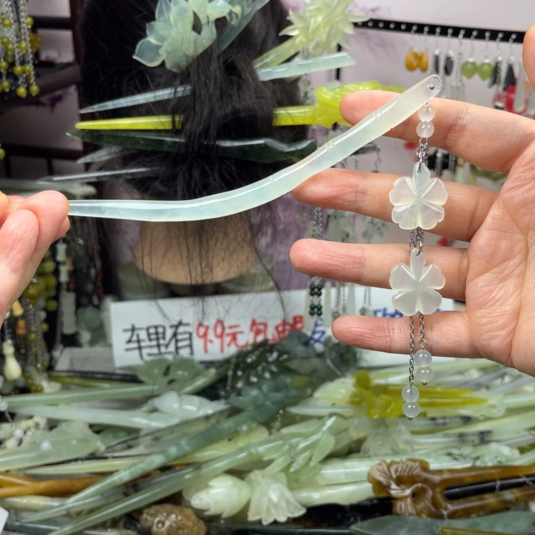 岫玉未镶嵌发饰长度17.5厘米左右