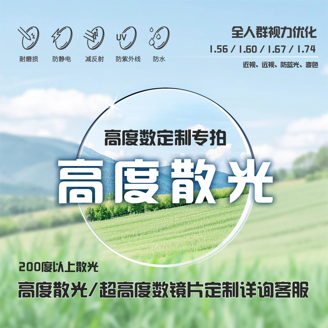 高度散光定制专拍1.56/1.60/1.67防蓝光近视变色超薄非球面镜片