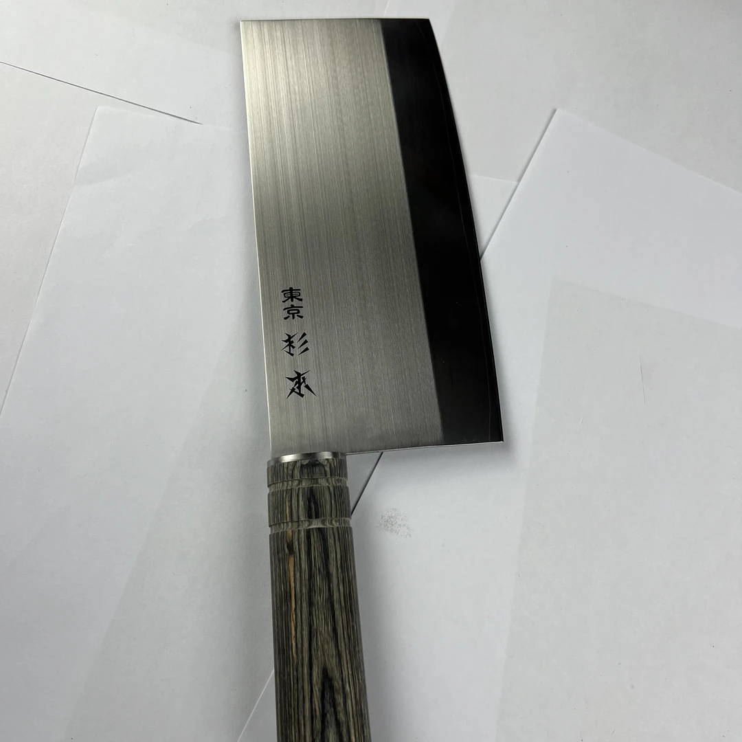 日本杉本白二茶啡彩木手柄前切后砍桑刀菜刀切肉刀砍骨刀多功能刀