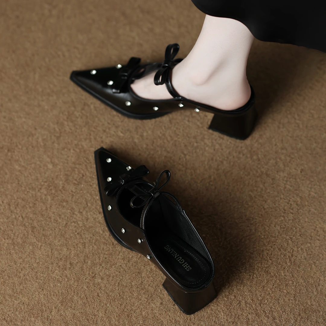 拾姑娘6001-9法式包头半拖鞋女夏外穿轻奢玛丽珍气质百搭尖头凉拖