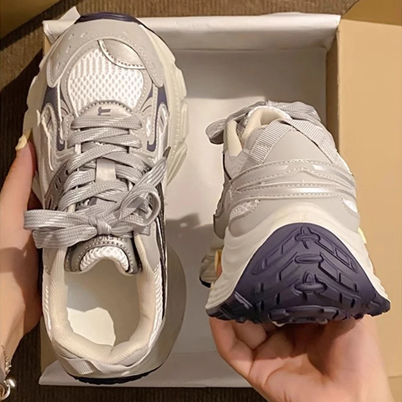 欧洲站2025春季新款厚底老爹鞋女透气增高网面炸街6CM巴黎运动鞋