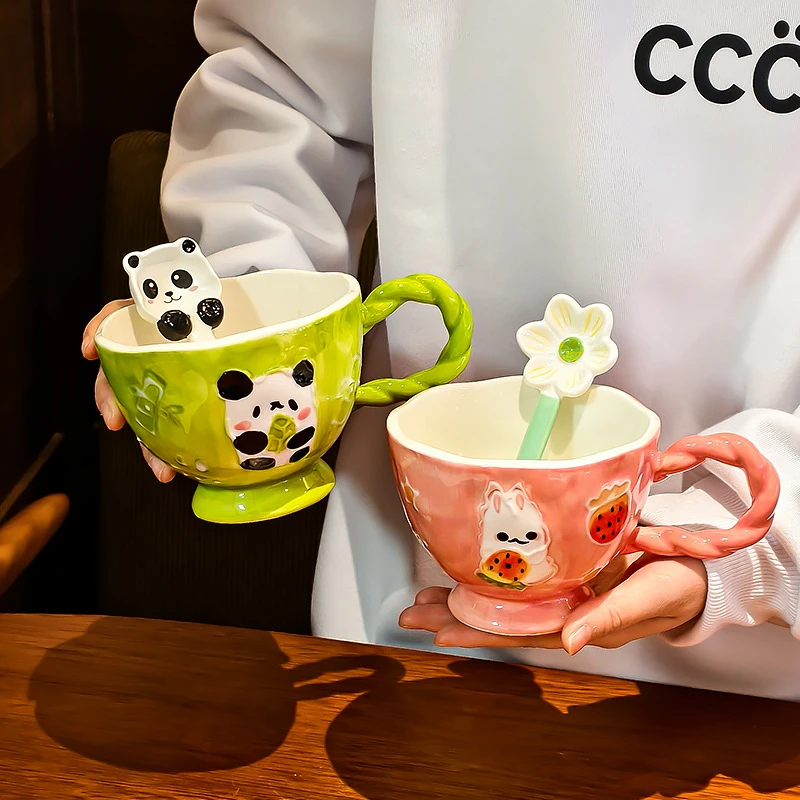 卡通陶瓷杯高颜值马克杯早餐可爱杯子家用生日礼物燕麦水杯咖啡杯