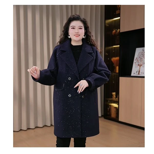 胖晶晶定制大码女装秋冬新款时尚百搭保暖夹棉长款大衣外套241569