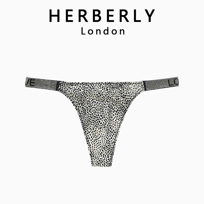 英国 HERBERLY 字母织带性感豹纹内裤女士低腰舒适瑜伽纯欲三角裤