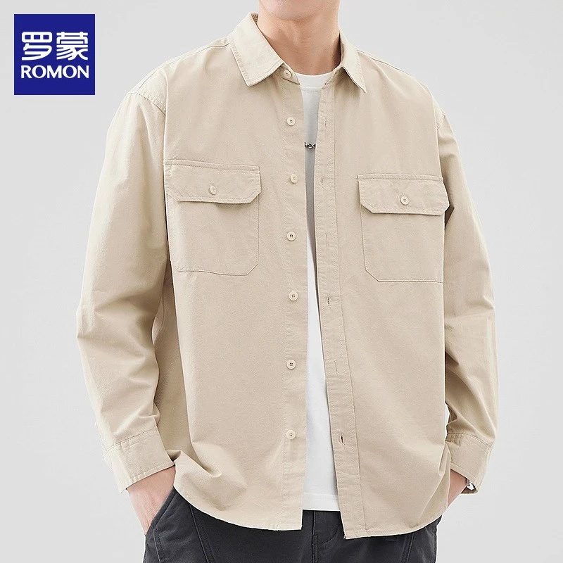 【100%纯棉】罗蒙男士春秋长袖衬衫2025新款休闲潮流宽松外套男款