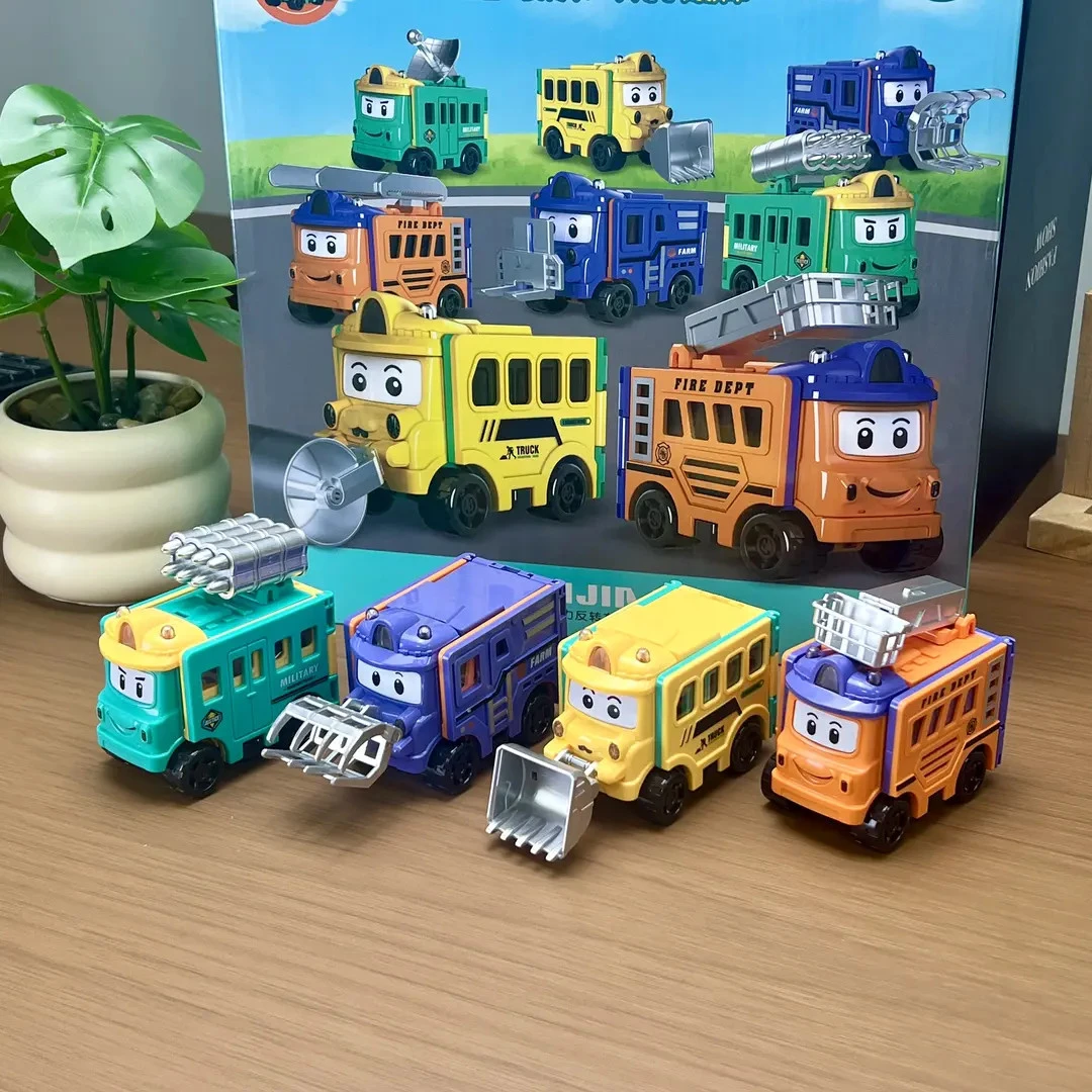 变形反转车汽车玩具益智巴士汽车生日礼物翻转惯性百变工程车变形