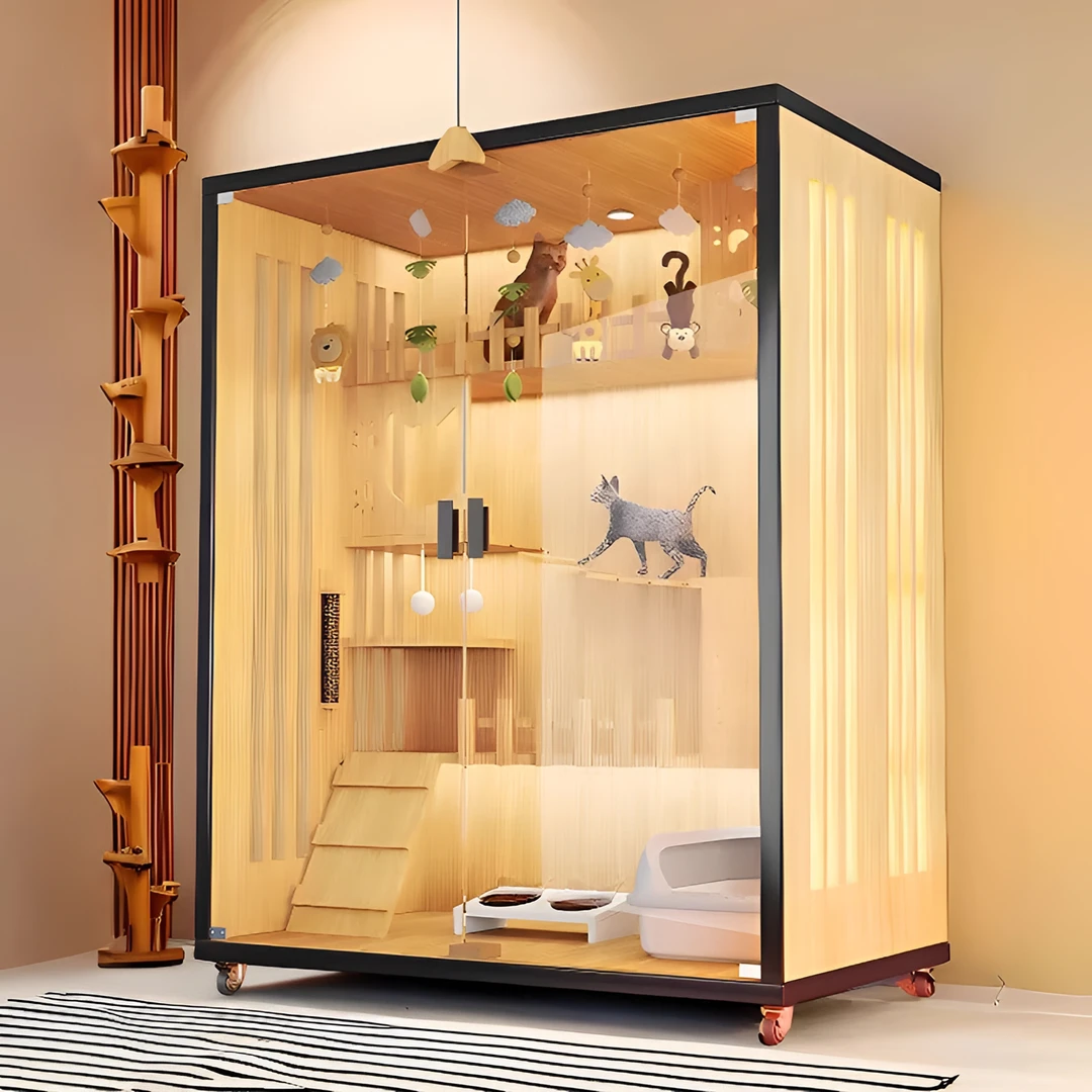 猫别墅猫窝猫爬架带厕所一体家用室内猫屋木质超大空间玻璃门猫柜