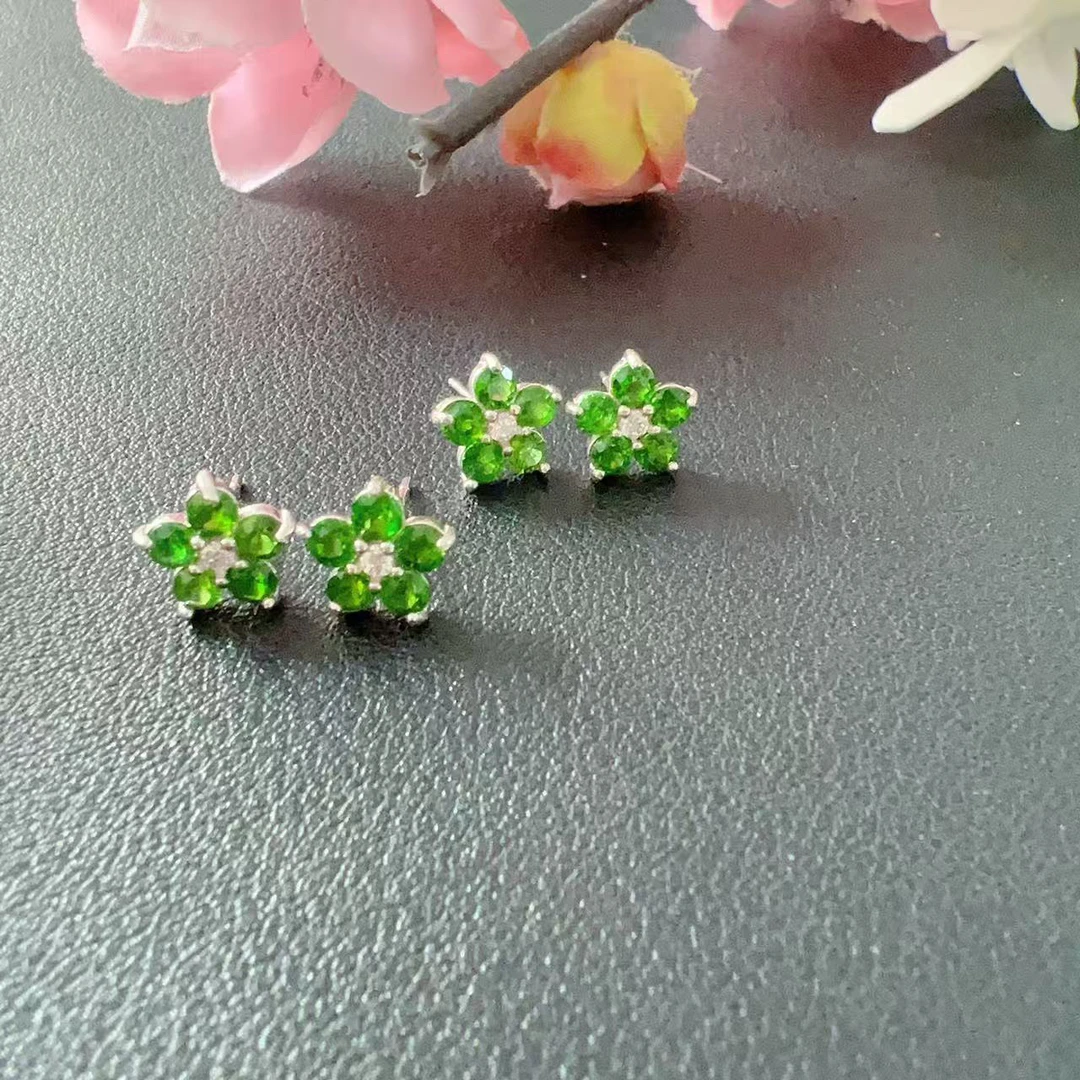 花朵五叶草透辉石S925耳钉（多样性发其一）