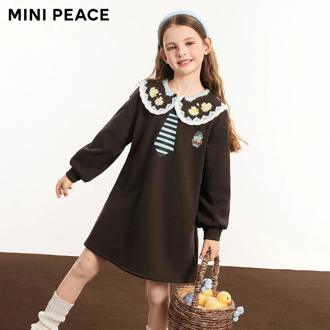 【时尚系列】MINIPEACE太平鸟童装女童连衣裙秋冬学院风翻领裙子