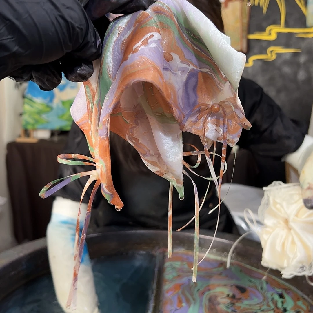 549丝带方巾发圈紫绿咖