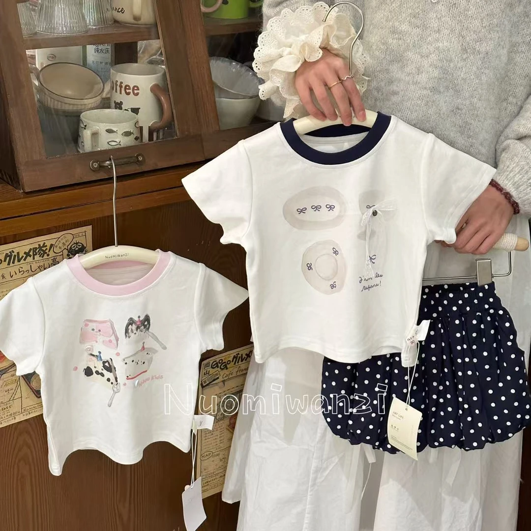 丸子十【现货】儿童韩系百搭撞色领立体辅料T恤（夏款）WZJ-23022