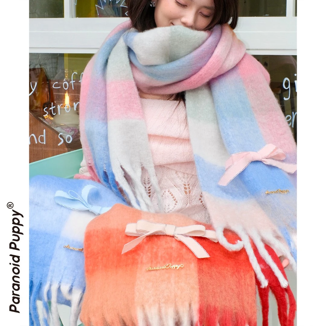 大大的安全感～多巴胺围巾女秋冬蝴蝶结格纹大披肩韩系保暖围脖