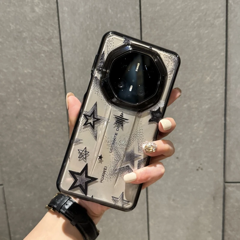 适用华为mate70rs手机壳非凡大师保护套全包透黑软边防摔闪亮星星