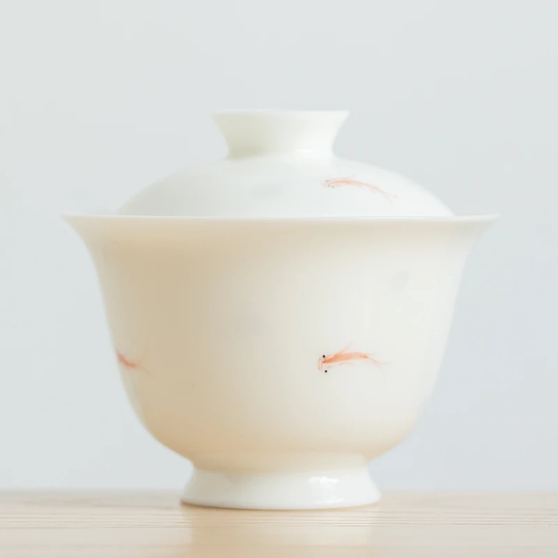 平凡先生白汝窑手绘三才盖碗陶瓷功夫泡茶器中式家用白瓷茶具茶碗