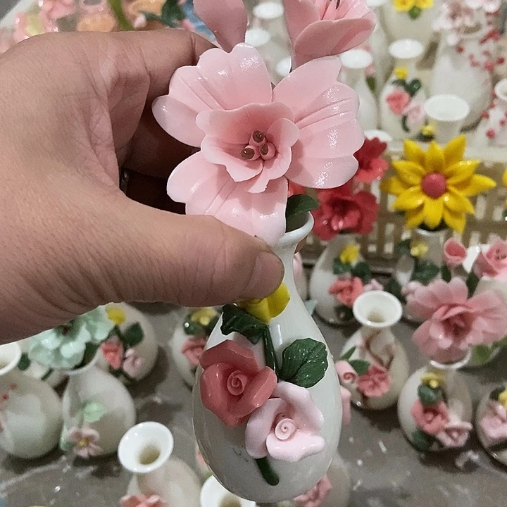 瓷片纯手工陶瓷花摆件瑕
