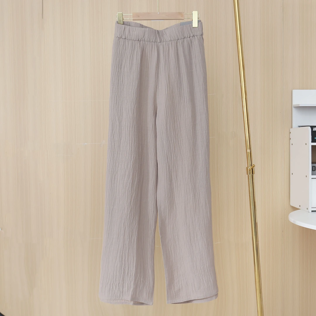 春夏款女士休闲阔腿裤透气松紧腰长裤简约亲肤02103时尚舒适