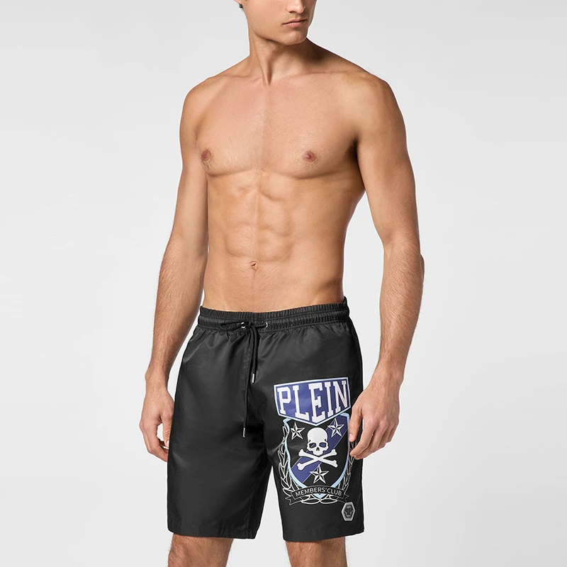 PHILIPP PLEIN 男士骷髅头印花运动短裤2025夏季户外
