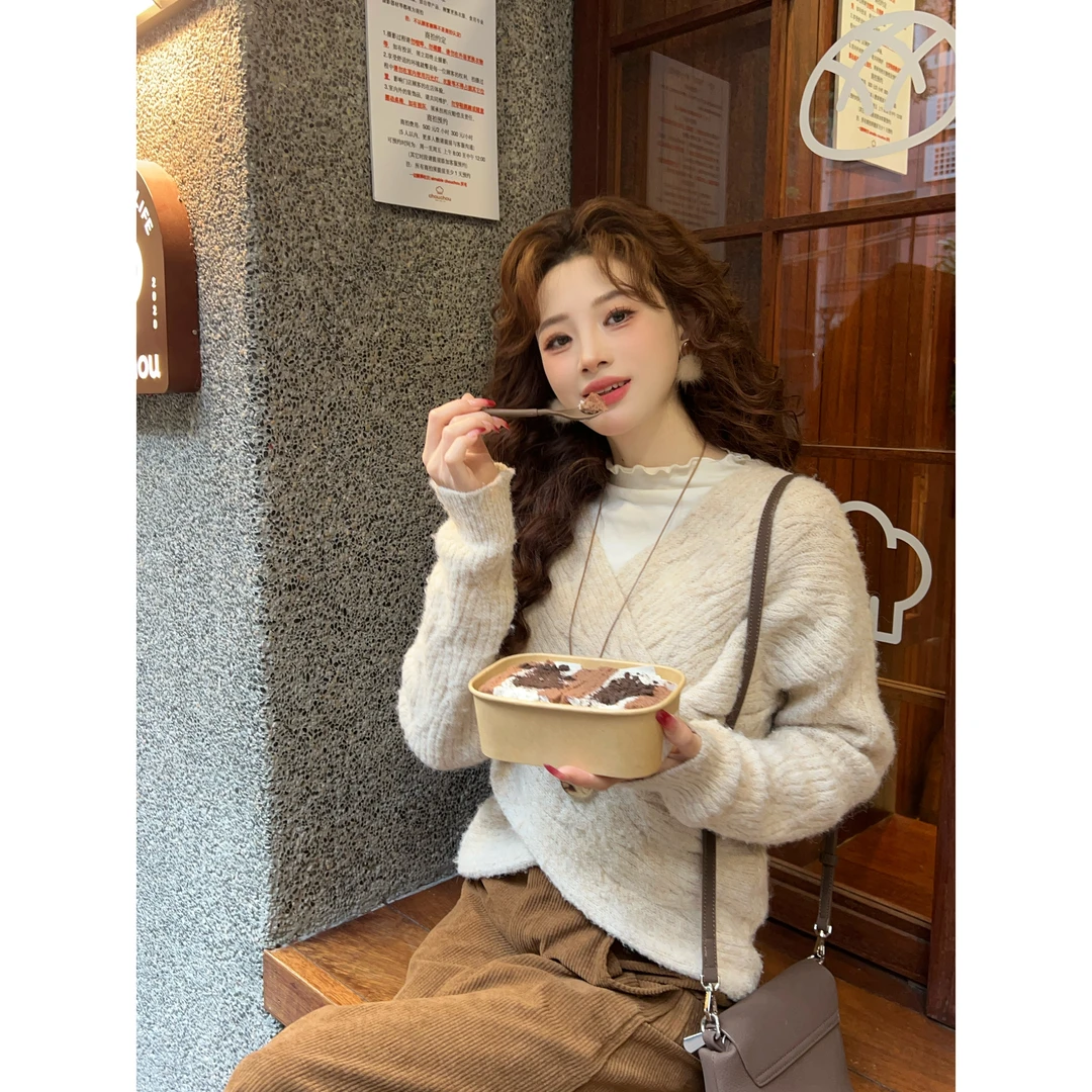 温敏er【贝霜甜沁】港风复古长袖毛衣宽松上衣MX9019244-3