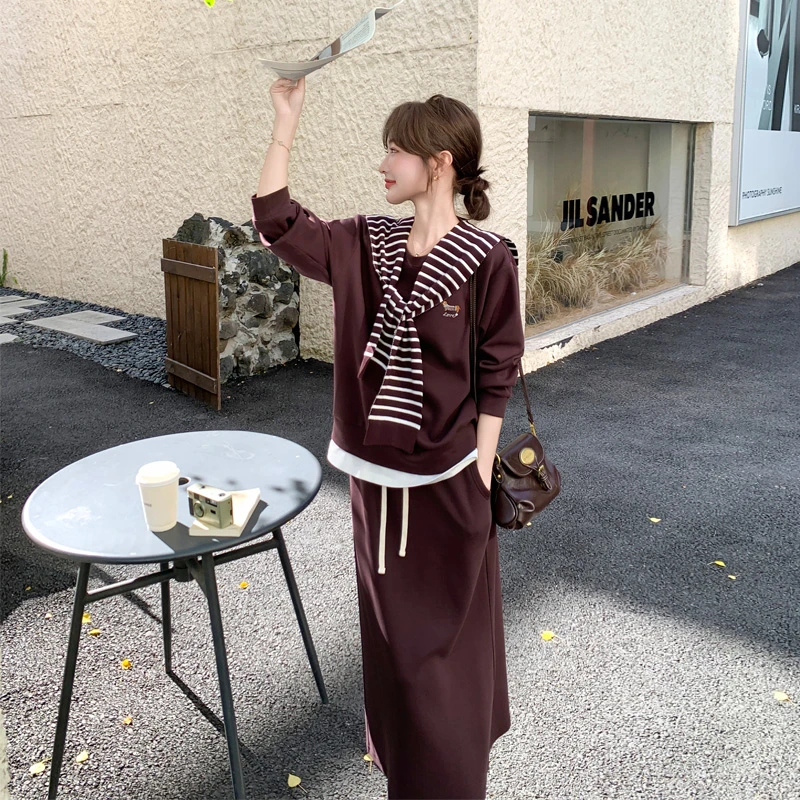 慵懒风针织披肩卫衣半裙套装2025春秋新款休闲韩系学院风三件套潮