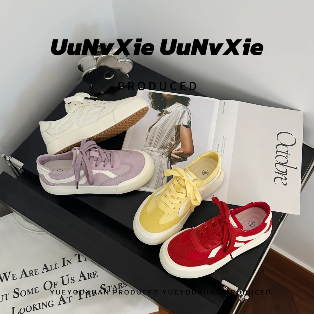 2025新款夏季韩版百搭运动休闲鞋复古德训鞋系带休闲厚底板鞋女