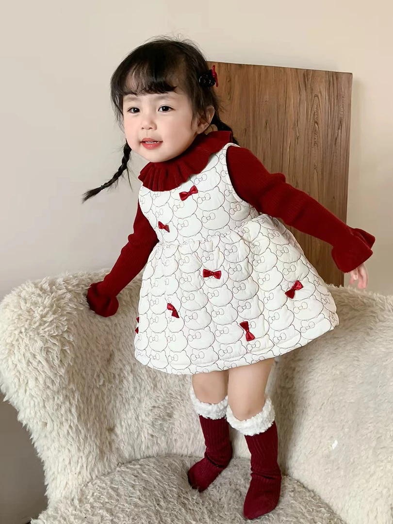盗图必究【桃心可可】女宝婴儿冬季新夹棉背心公主裙拜年服周岁礼服