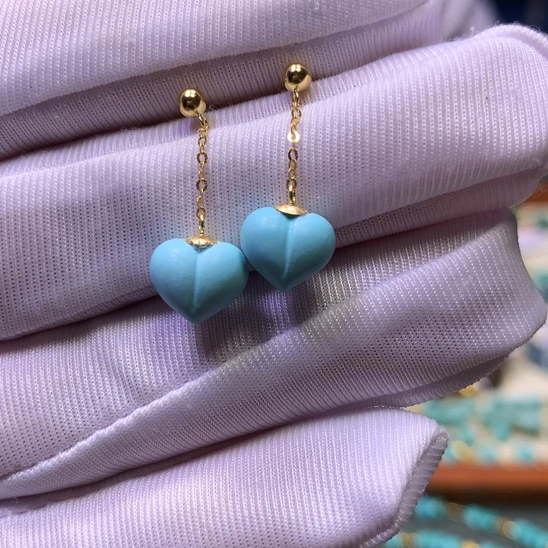 绿松石18K金镶嵌耳钉