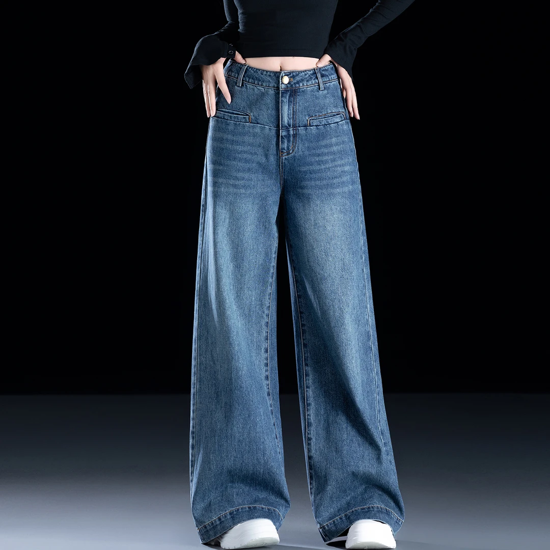 阔腿牛仔裤女款爆款2025新款秋冬设计感直筒裤宽松显瘦高腰拖地裤