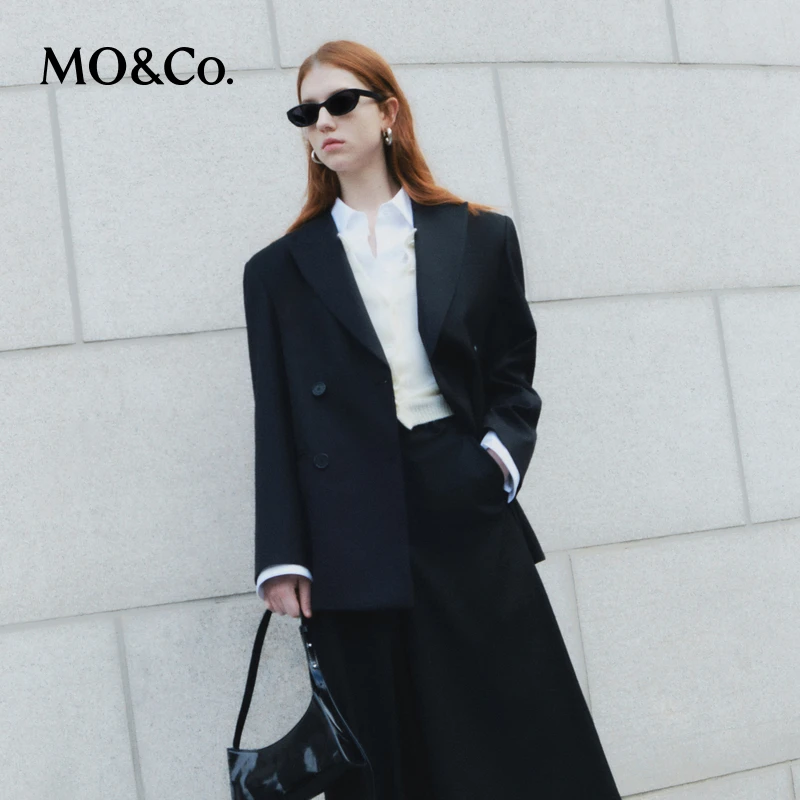 【粉丝专享】MOCO春戗驳领双排扣后V领绑带H型西装外套MBD1BLAT02