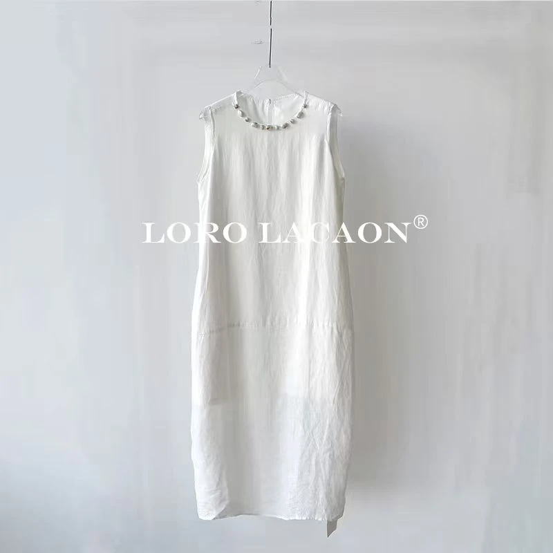 以赛亚 云纱絮语 2025年夏日凉感100%亚麻新中式无袖连衣裙5512